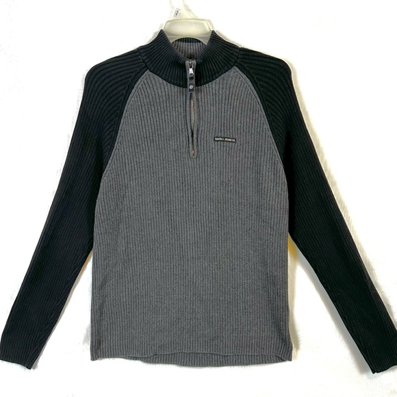 Nautica Men’s Black and Gray 1/4 Zip Ribbed Sweater / Size XL - Picture 1 of 9
